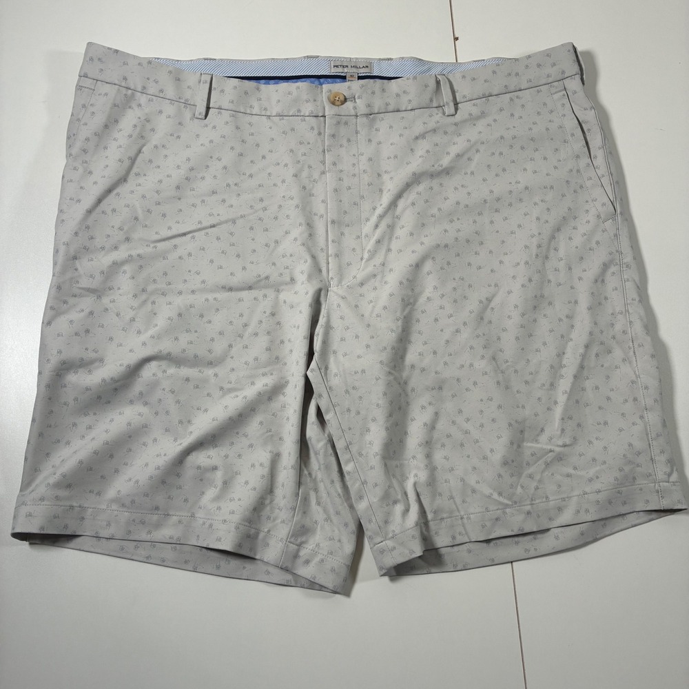 Peter Millar Crown Sport Shorts 42 8.5" Gray Ice All Over AOP Print Performance - Picture 2 of 10